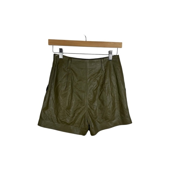 Intermix Women’s Remi Pleated Lamb Leather High Rise Shorts Olive Green 0 - Picture 8 of 9